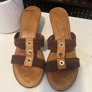 Contesa Shoes Wedges Cork Slip Ons Brown Leather Made in Italy Womens Size 8